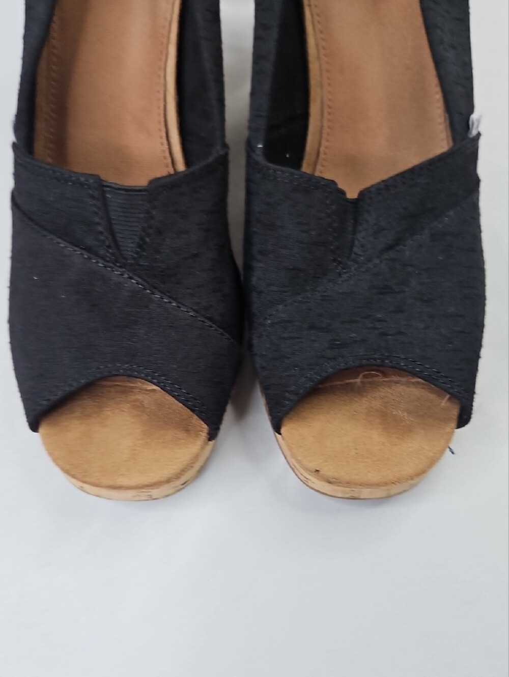TOMS Black Cork Classic Wedge Peep-Toe Slip-On Sandal Size 9.5W - Picture 6 of 8